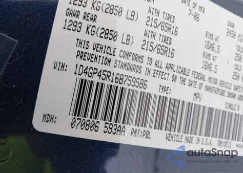 2006 Dodge Caravan Sxt z USA, uszkodzony, nr VIN 1D4GP45R16B759586